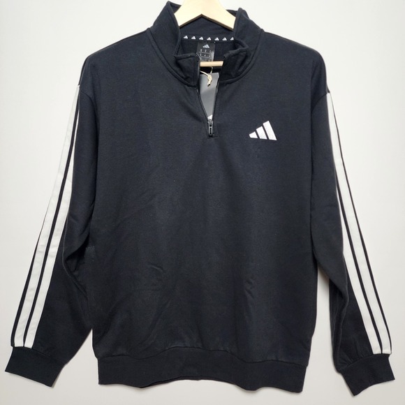 adidas Other - Adidas 3-Stripe 1/4 Zip Pullover Sweatshirt Black White JY6600 Size Medium